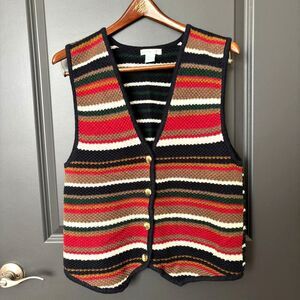 Jamie Scott Women's Sweater Vest Knit Striped 90s Sz Small Retro Grandpa